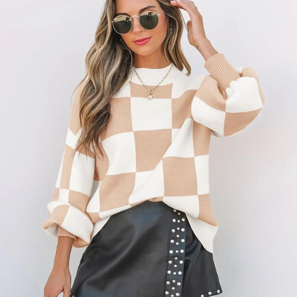 Women's Turtleneck Sweater Long Sleeve Striped Ribbed Knit Loose Top Casual - Picture 6 of 8